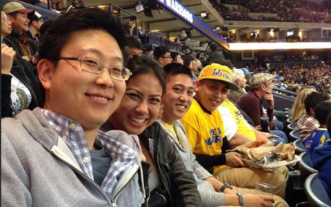 Group of students at a Warriors Game